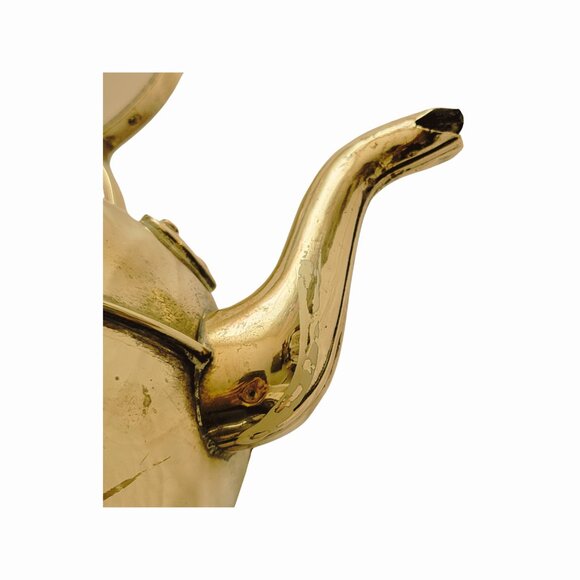 Vintage Ornate Brass & Amber Glass Handle Footed Teapot - Picture 9 of 9